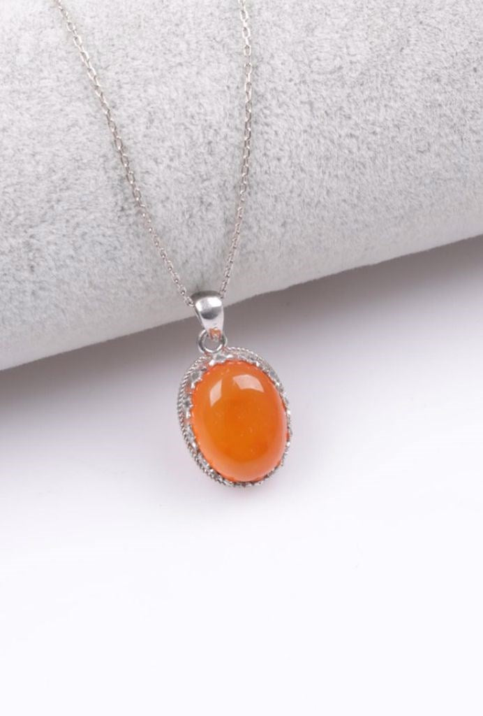 Laboratory Certified Yemen Agate Natural Stone 925 Sterling Silver Necklace