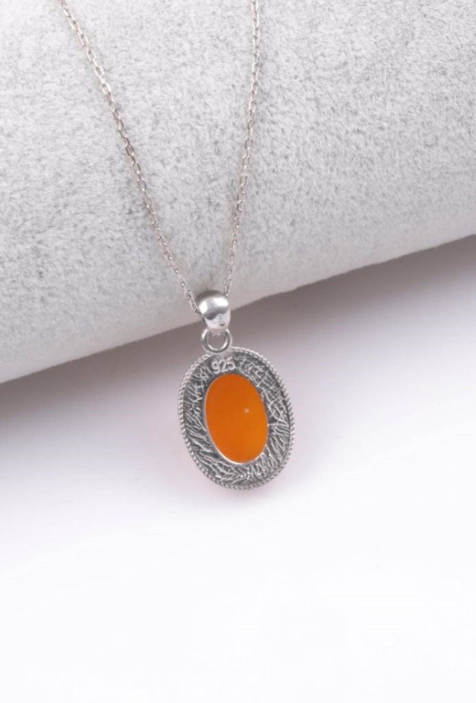 Laboratory Certified Yemen Agate Natural Stone 925 Sterling Silver Necklace
