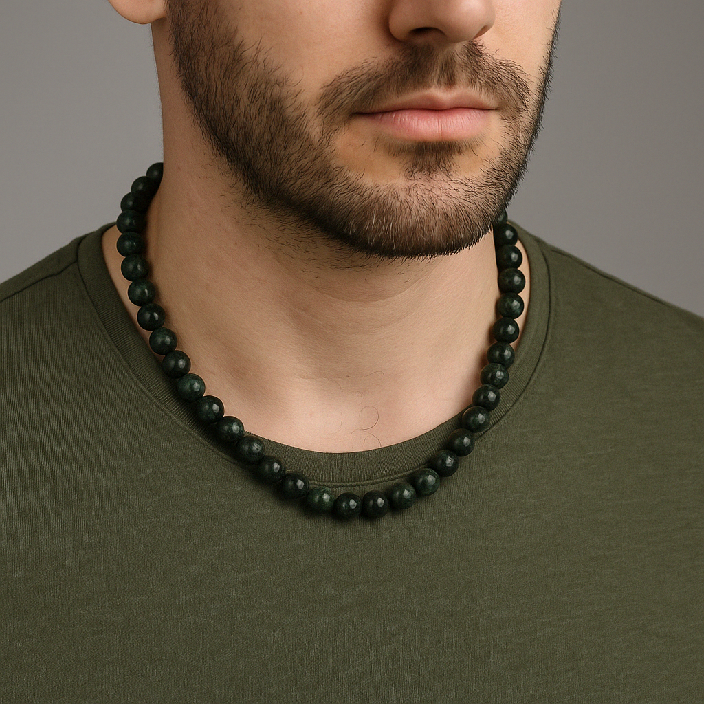 Laboratory Certified Moss Agate 8 mm Knotted Natural Stone Necklace