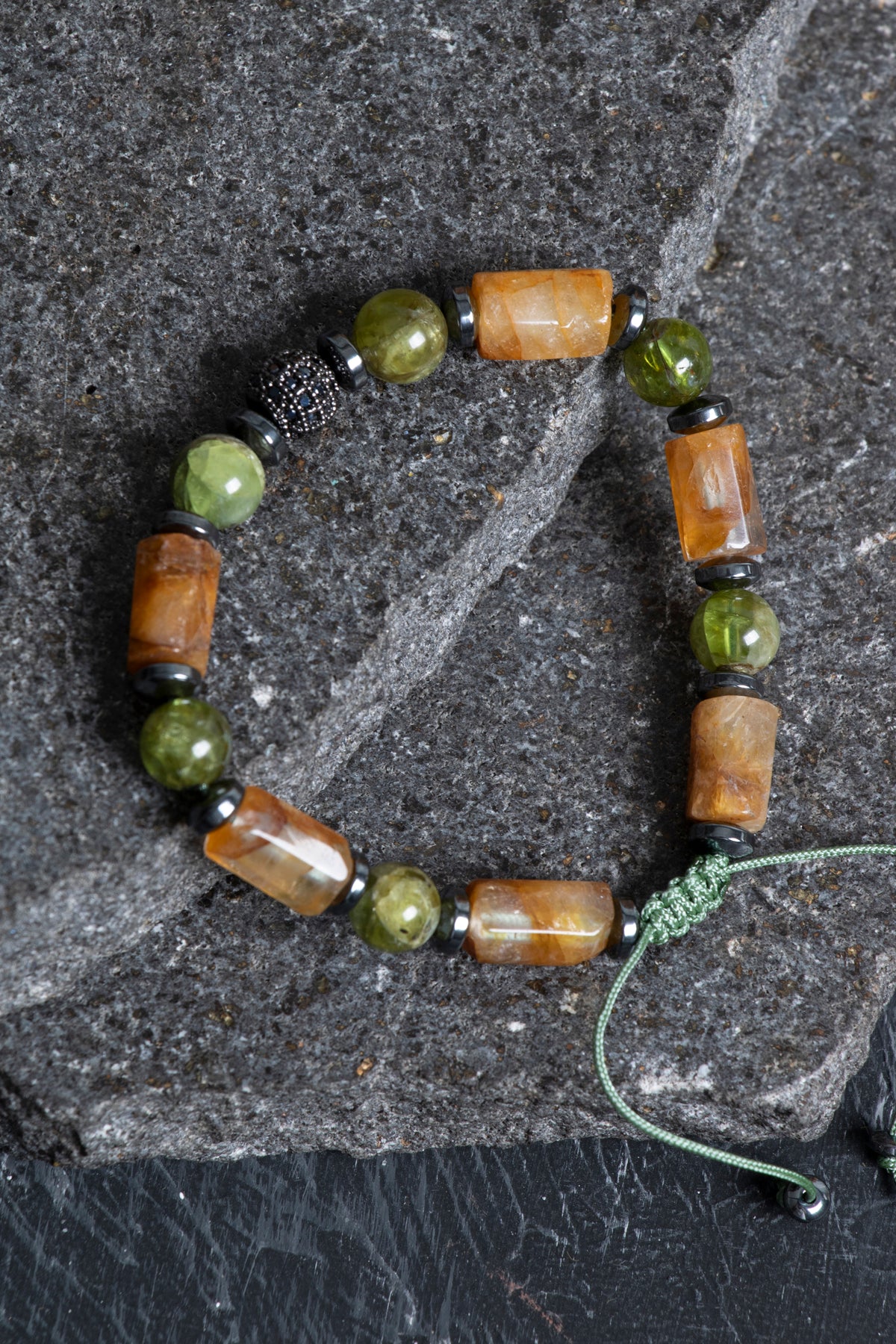 Laboratory Certified Citrine, Peridot (Zebercet) & Hematite Natural Stone Bracelet