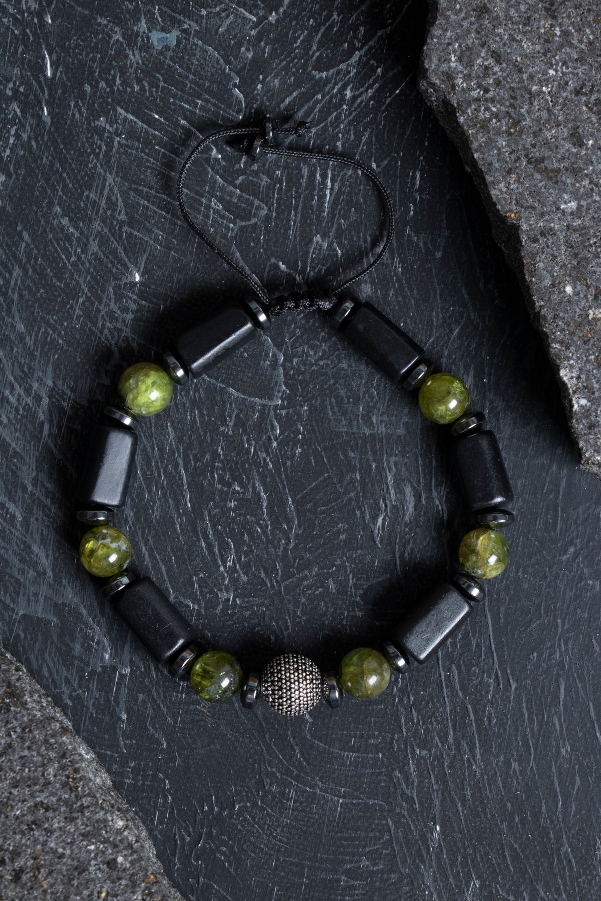 Laboratory Certified Peridot (Zebercet), Hematite & Shungite Natural Stone Bracelet