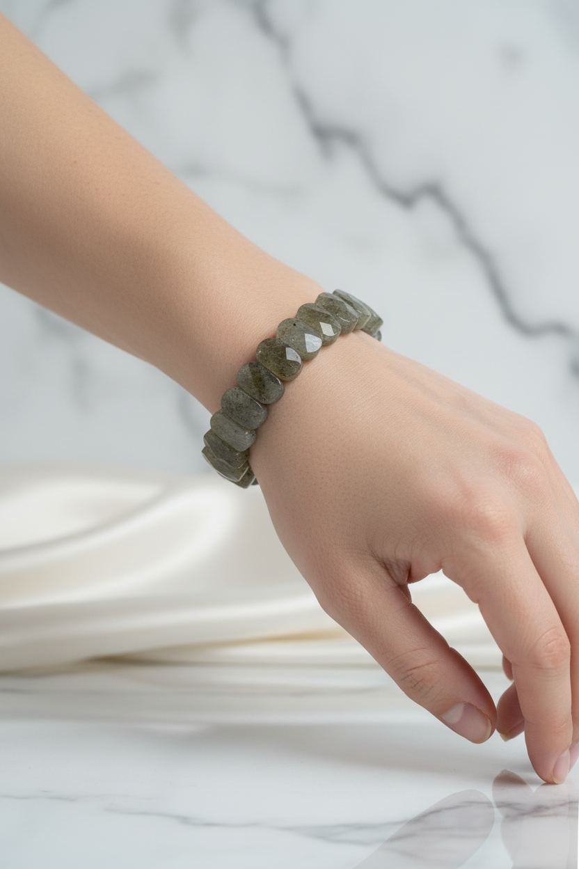 Labradorite Wide Cut Natural Gemstone Bracelet