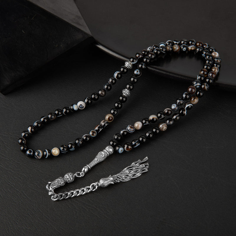 Laboratory Certified Black Eye Agate Natural Gemstone Prayer Beads 99-Bead – 6mm