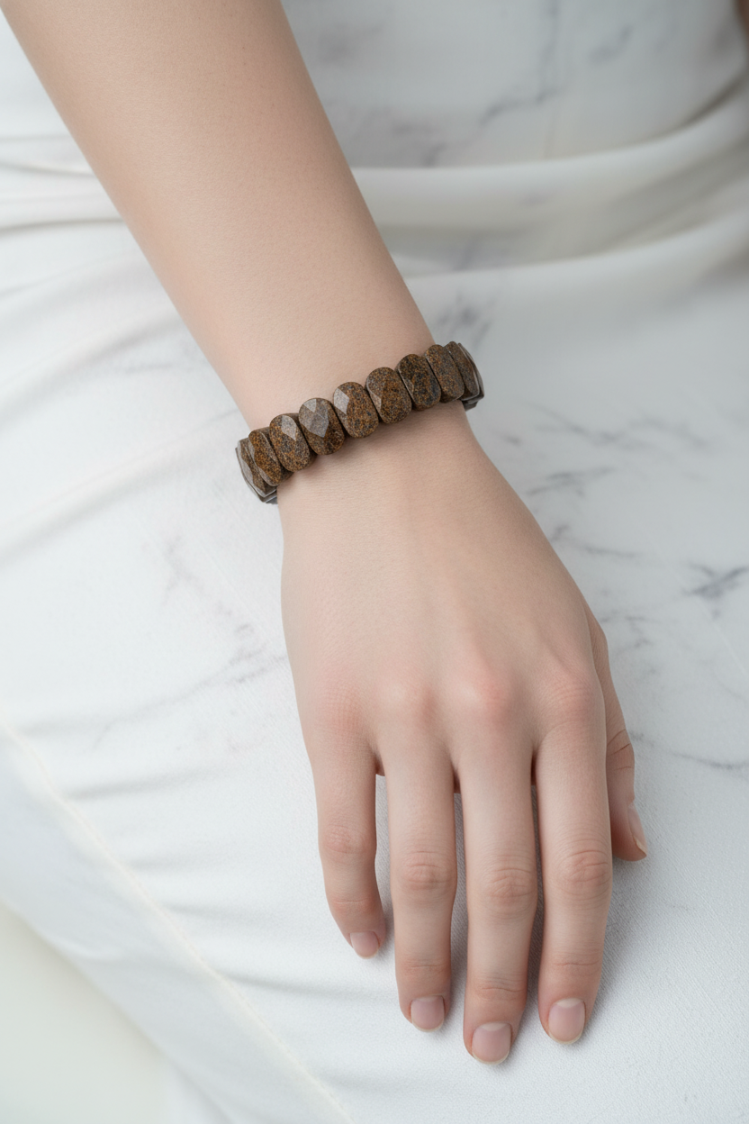 Laboratory Certified Bronzite Wide Cut Natural Gemstone Bracelet