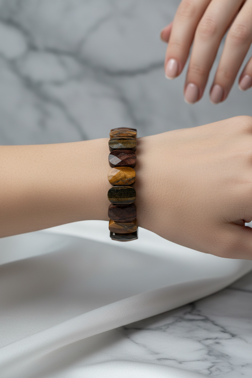 Tiger's Eye Wide Cut Natural Gemstone Bracelet