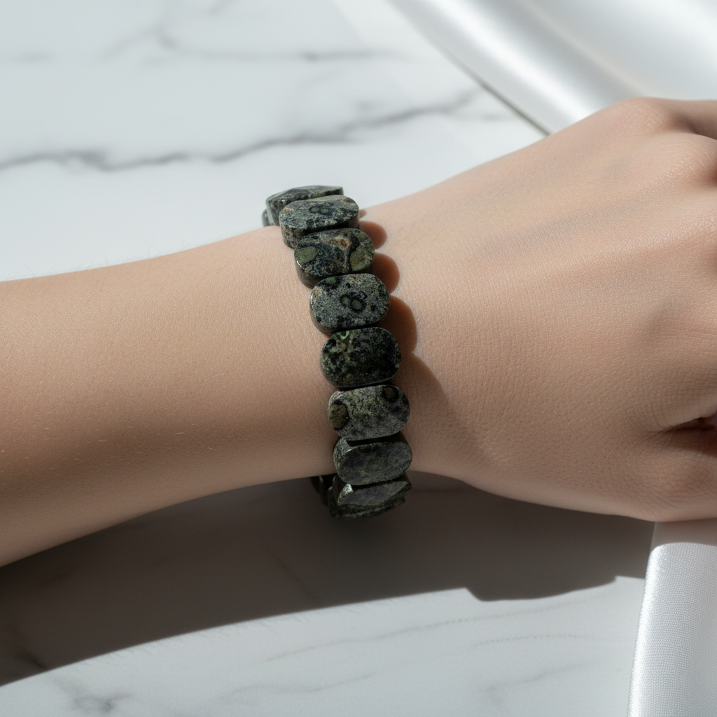 Green Jasper Wide Cut Natural Gemstone Bracelet