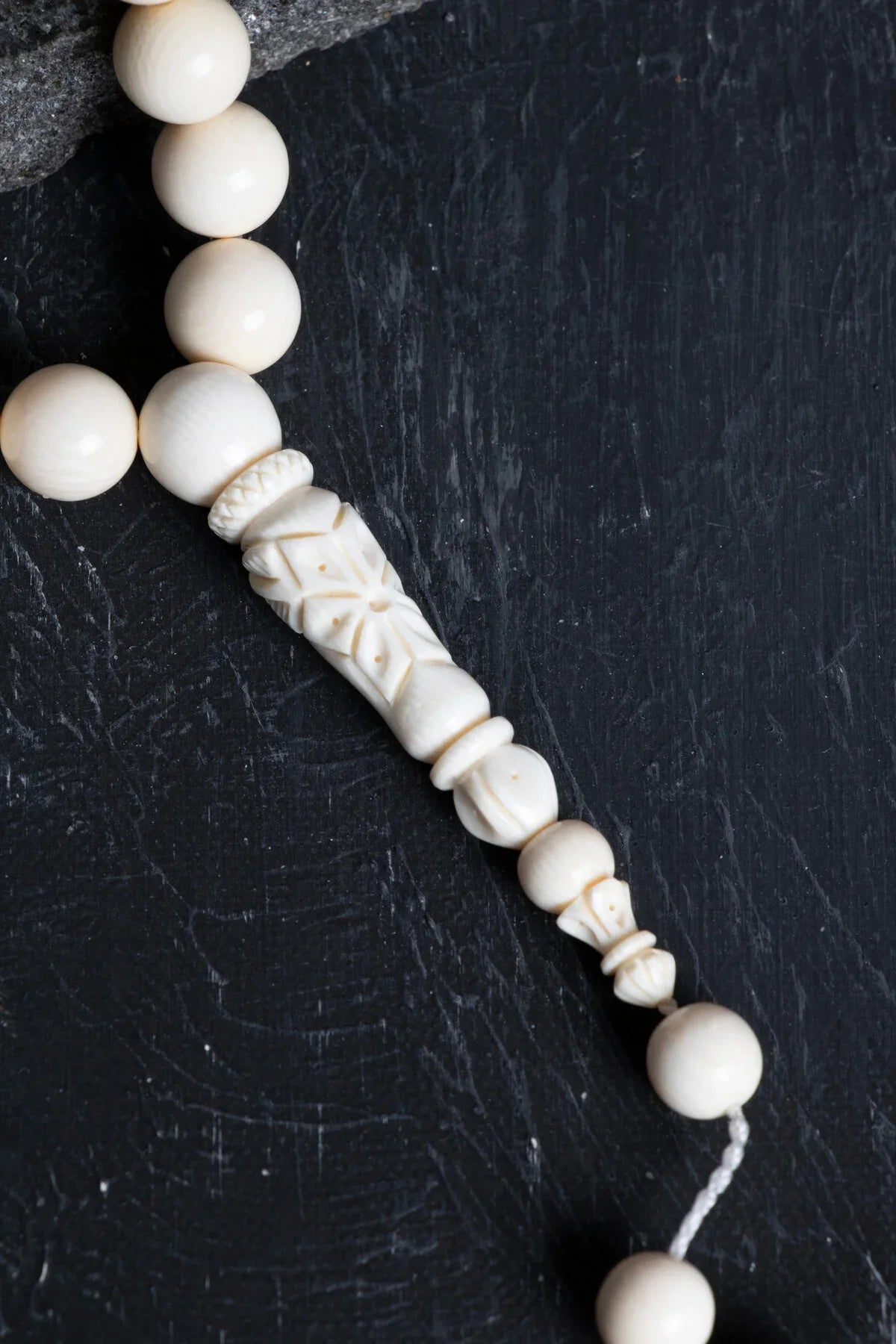 Laboratory Certified Ivory Tone Natural Stone Prayer Beads – 33 Beads, 9 mm
