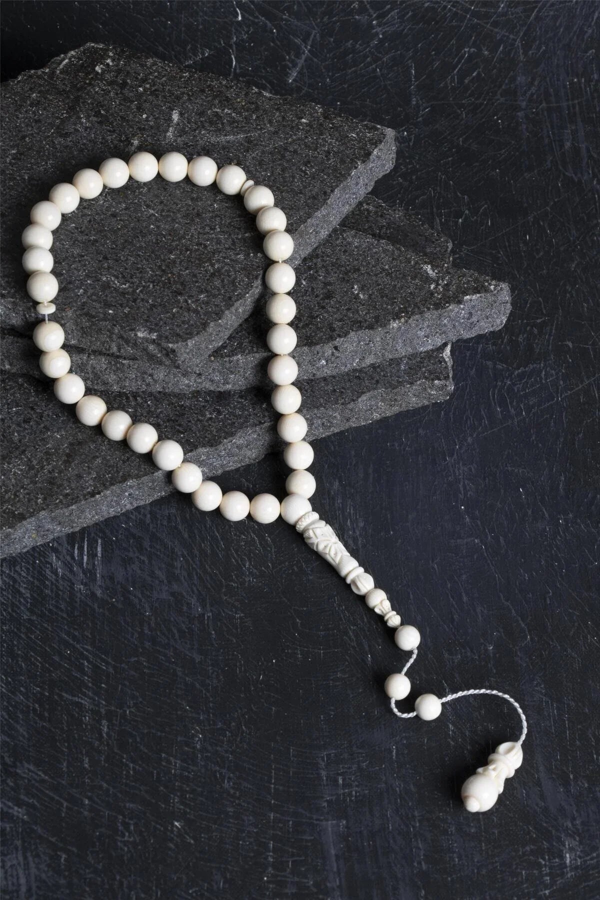 Laboratory Certified Ivory Tone Natural Stone Prayer Beads – 33 Beads, 9 mm