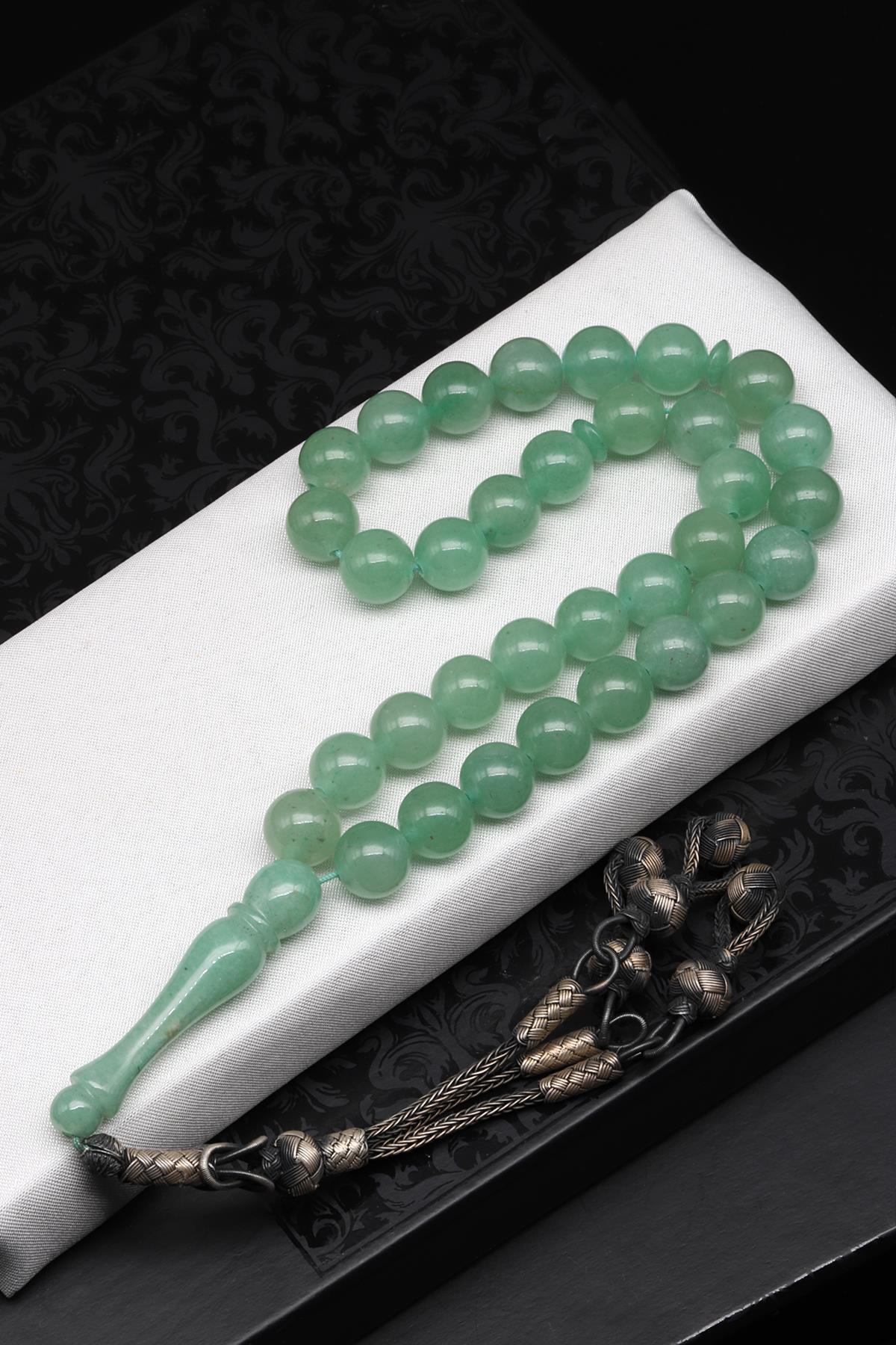 1000 Sterling Silver Hand-Woven Hand-Braided Silver Tasselled Aventurine Natural Gemstone Round Cut Prayer Beads