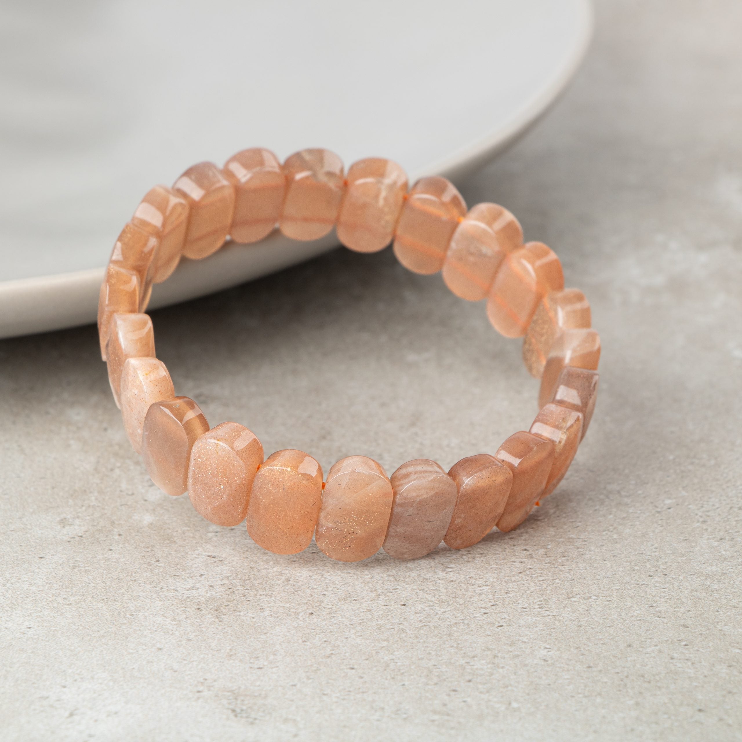 Certified Sunstone Wide Cut Natural Gemstone Bracelet