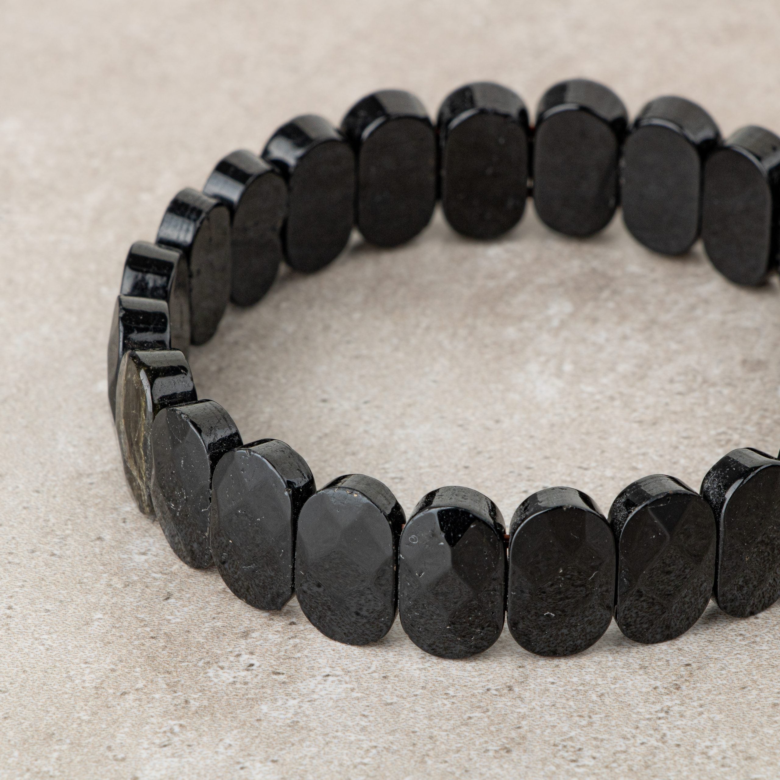 Certified Black Tourmaline Wide Cut Natural Gemstone Bracelet