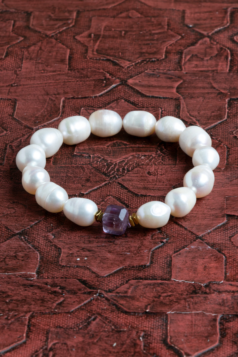 Laboratory Certified Pearl & Amethyst Natural Stone Bracelet