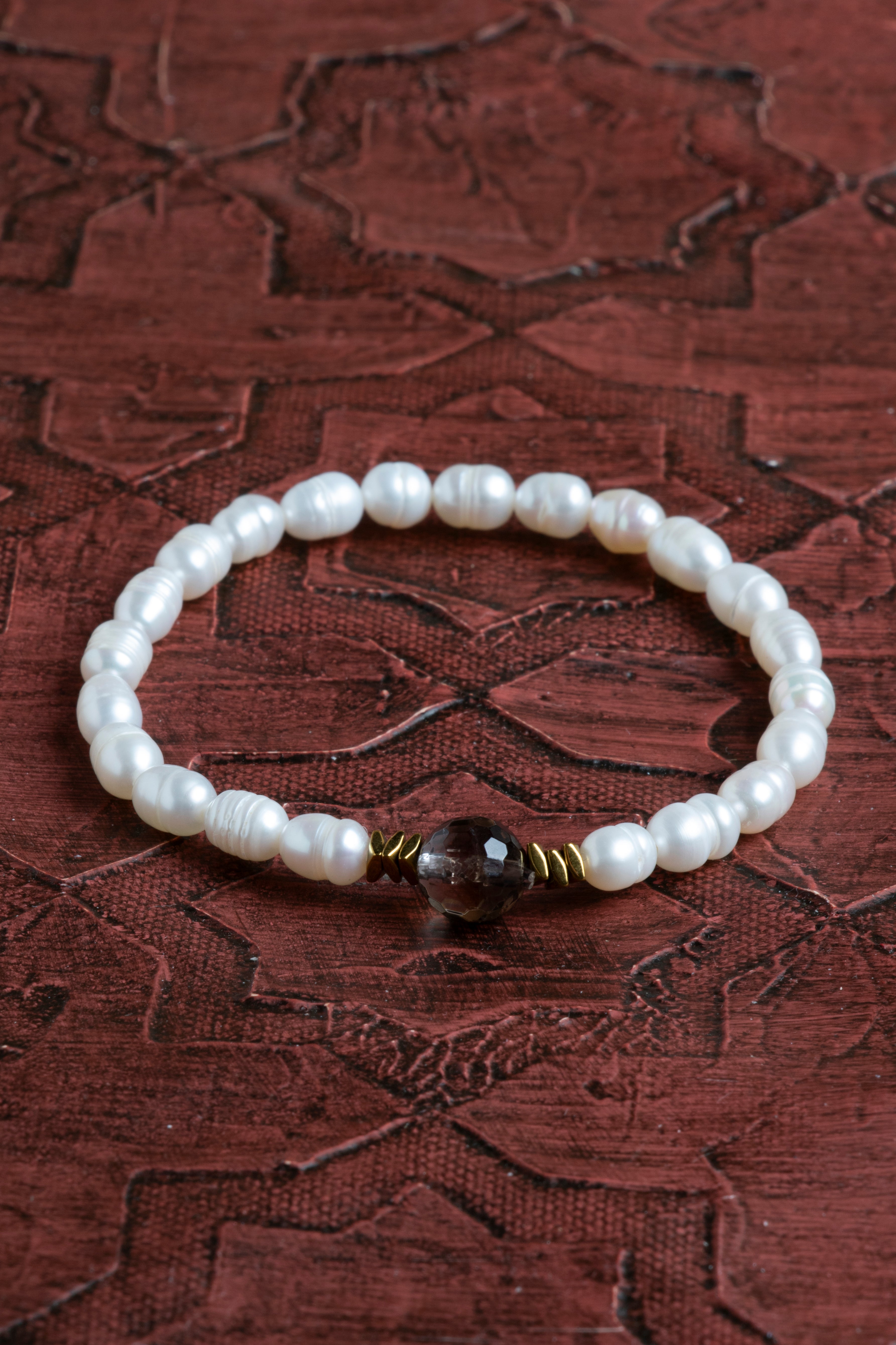 Laboratory Certified Pearl & Smoky Quartz Natural Stone Bracelet