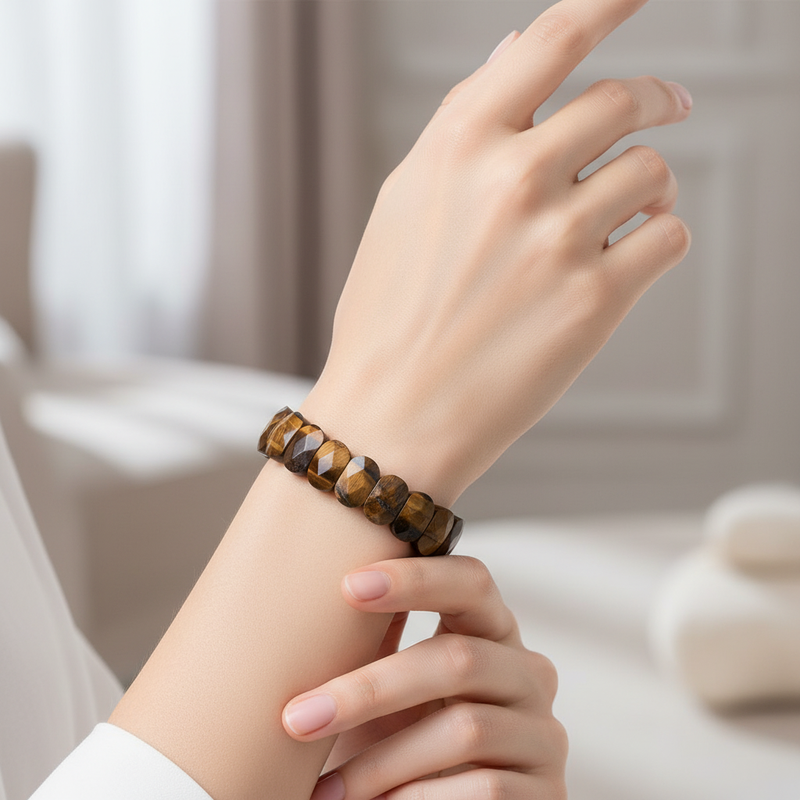 Laboratory Certified Tiger's Eye Wide Cut Natural Gemstone Bracelet