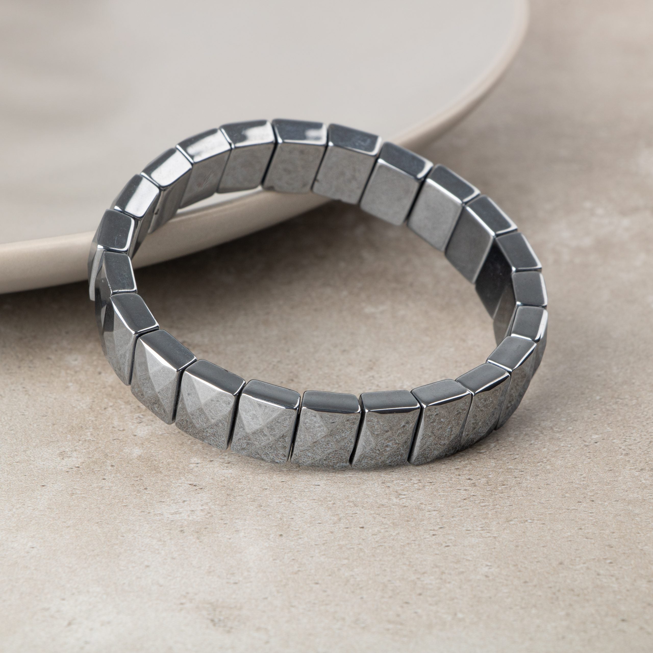 Certified Hematite Wide Cut Square Cut Natural Gemstone Bracelet