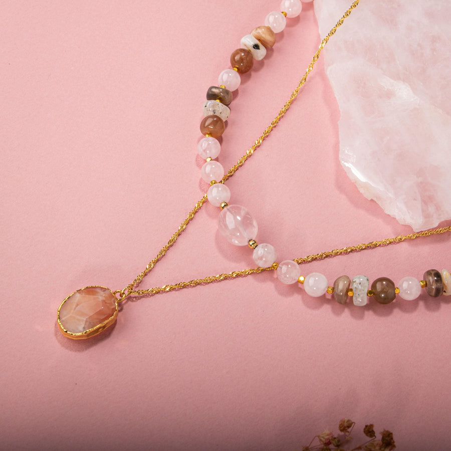 Laboratory Certified Moonstone, Rose Quartz & Sunstone Natural Stone Necklace – Special Design