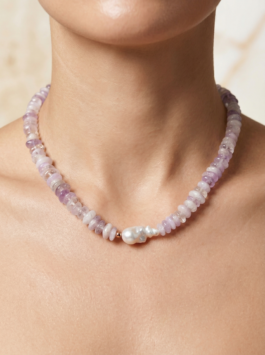 Laboratory Certified Ametrine & Pearl Natural Stone Necklace