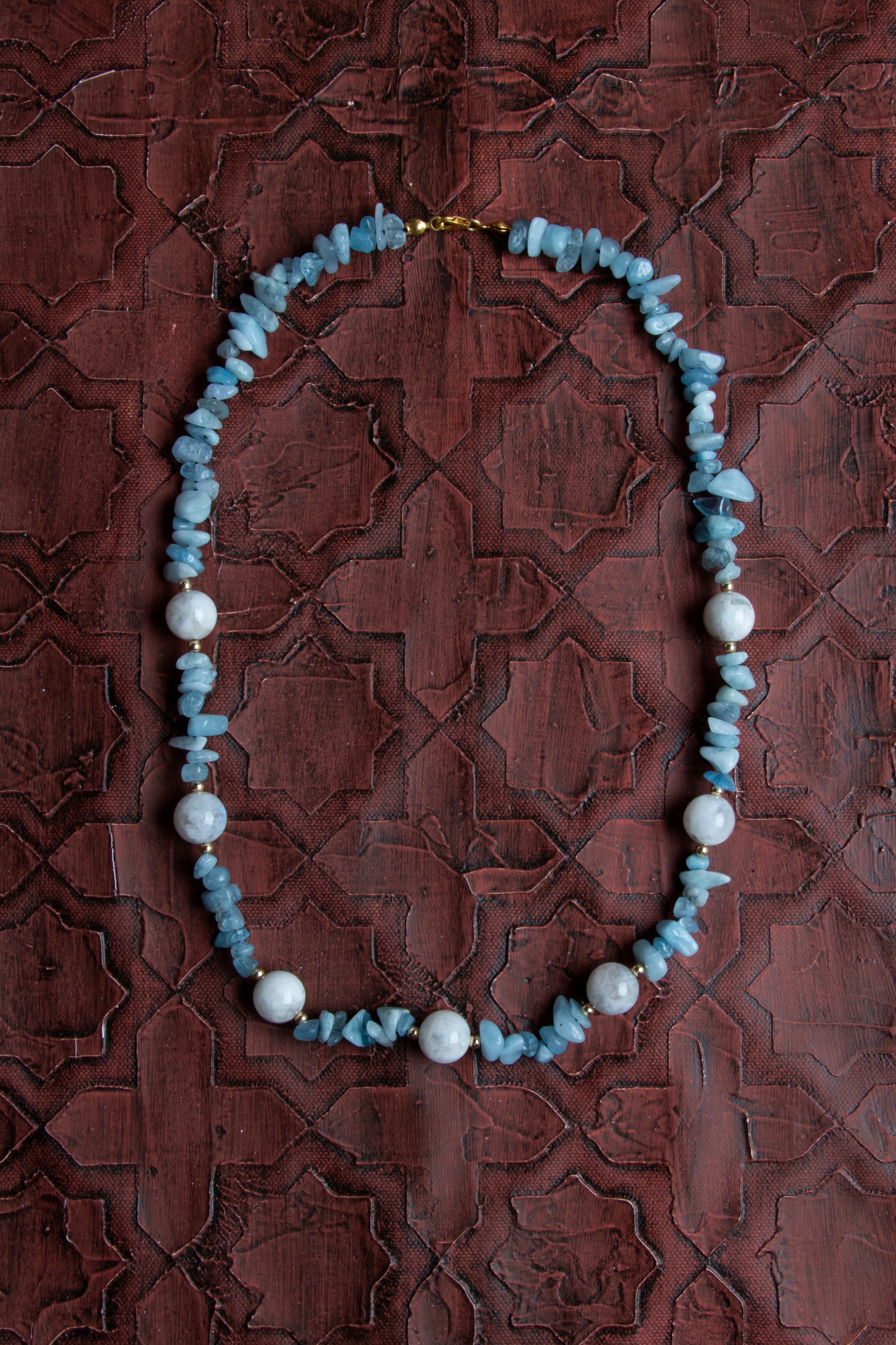 Laboratory Certified Moonstone & Aquamarine Natural Stone 925 Sterling Silver Necklace