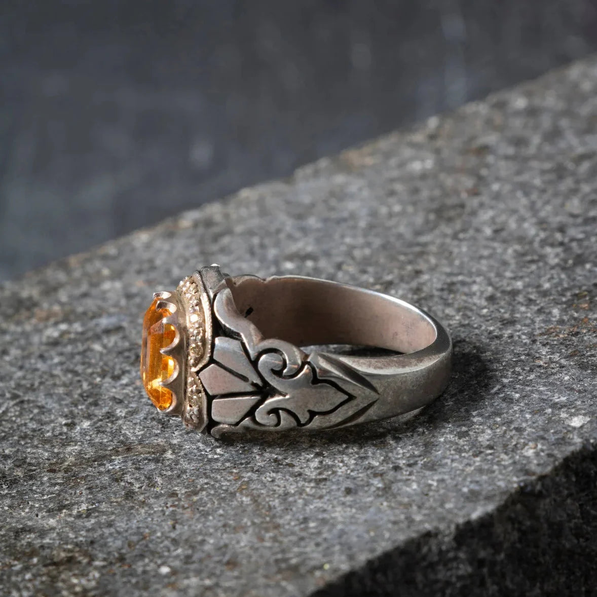 Laboratory Certified Special Series Citrine Natural Stone Diamond Ring (Men) – 925 Sterling Silver