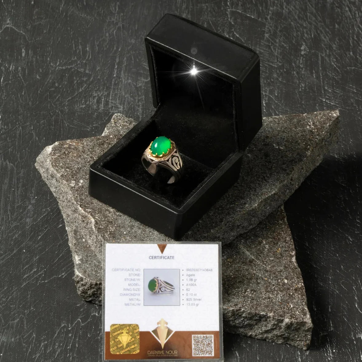 Laboratory Certified Special Series Agate Natural Stone Diamond Ring (Men) – 925 Sterling Silver