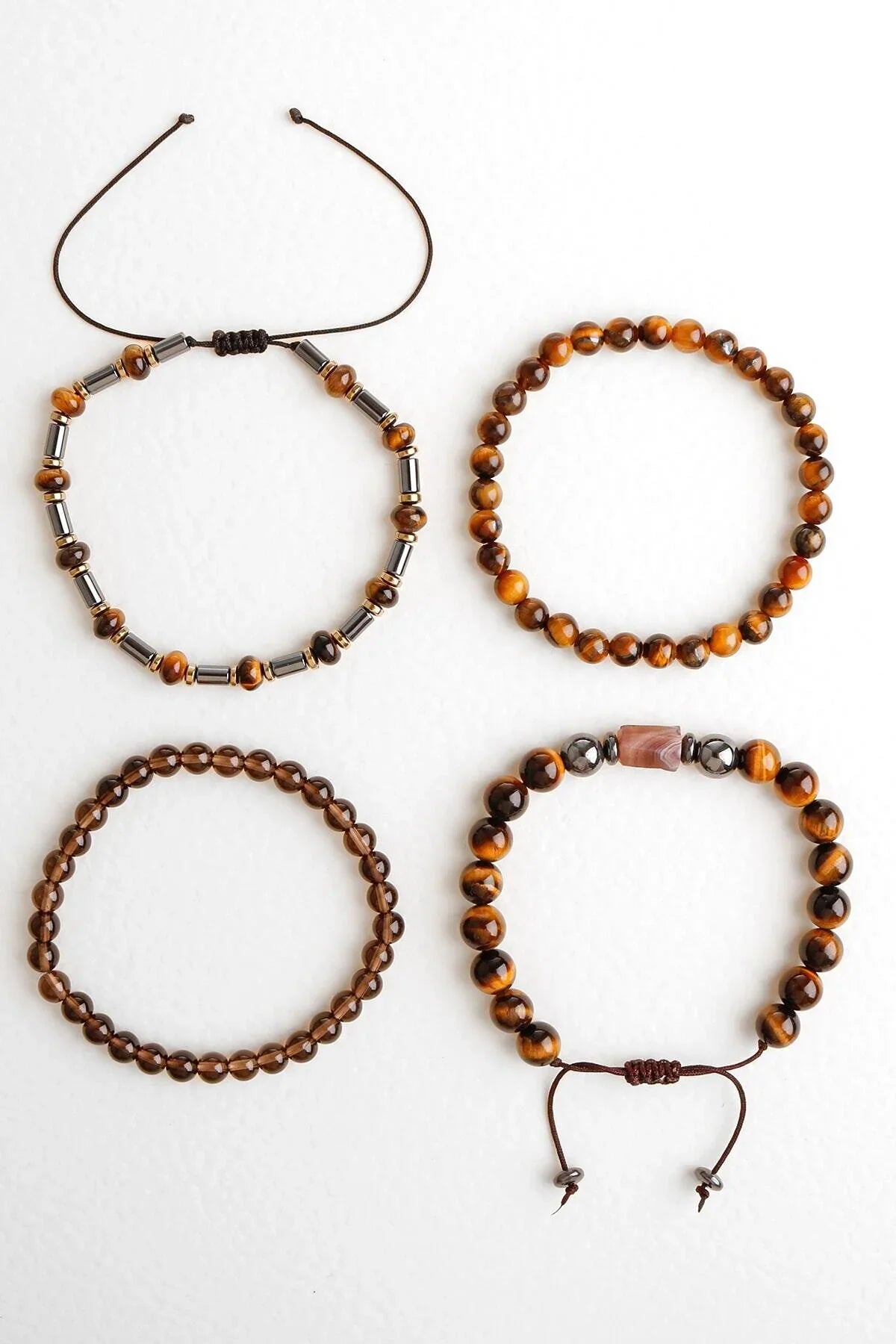 Laboratory Certified Hematite, Tiger’s Eye & Smoky Quartz Natural Stone Bracelet Set