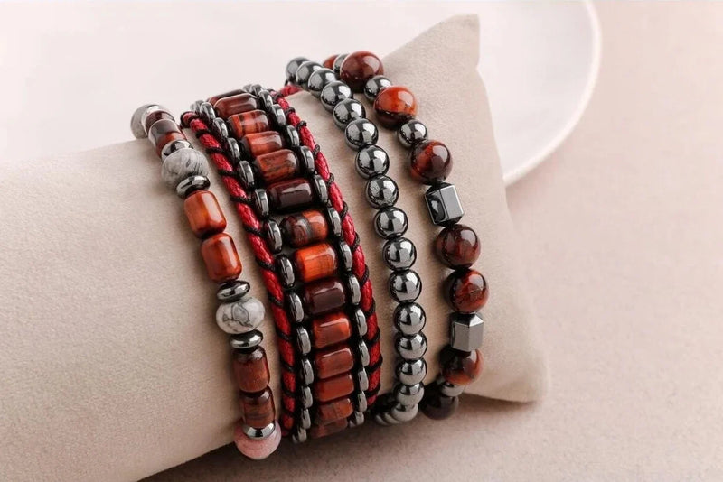 Laboratory Certified Hematite, Tiger’s Eye & Labradorite Men’s Natural Stone Bracelet Set