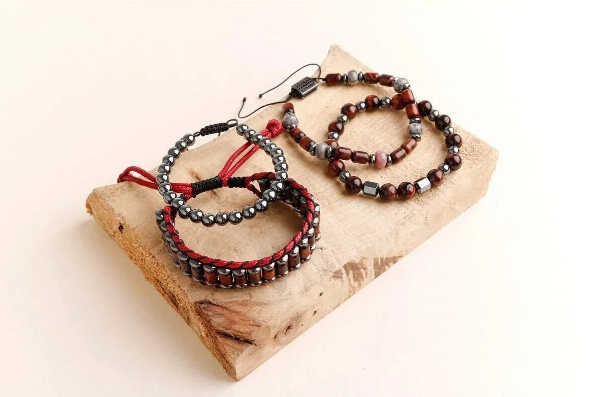Laboratory Certified Hematite, Tiger’s Eye & Labradorite Men’s Natural Stone Bracelet Set