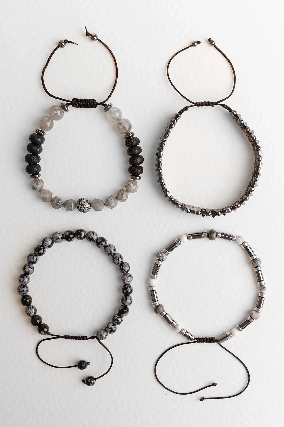 Laboratory Certified Hematite, Lava Stone, Obsidian & Labradorite Men’s Natural Stone Bracelet Set