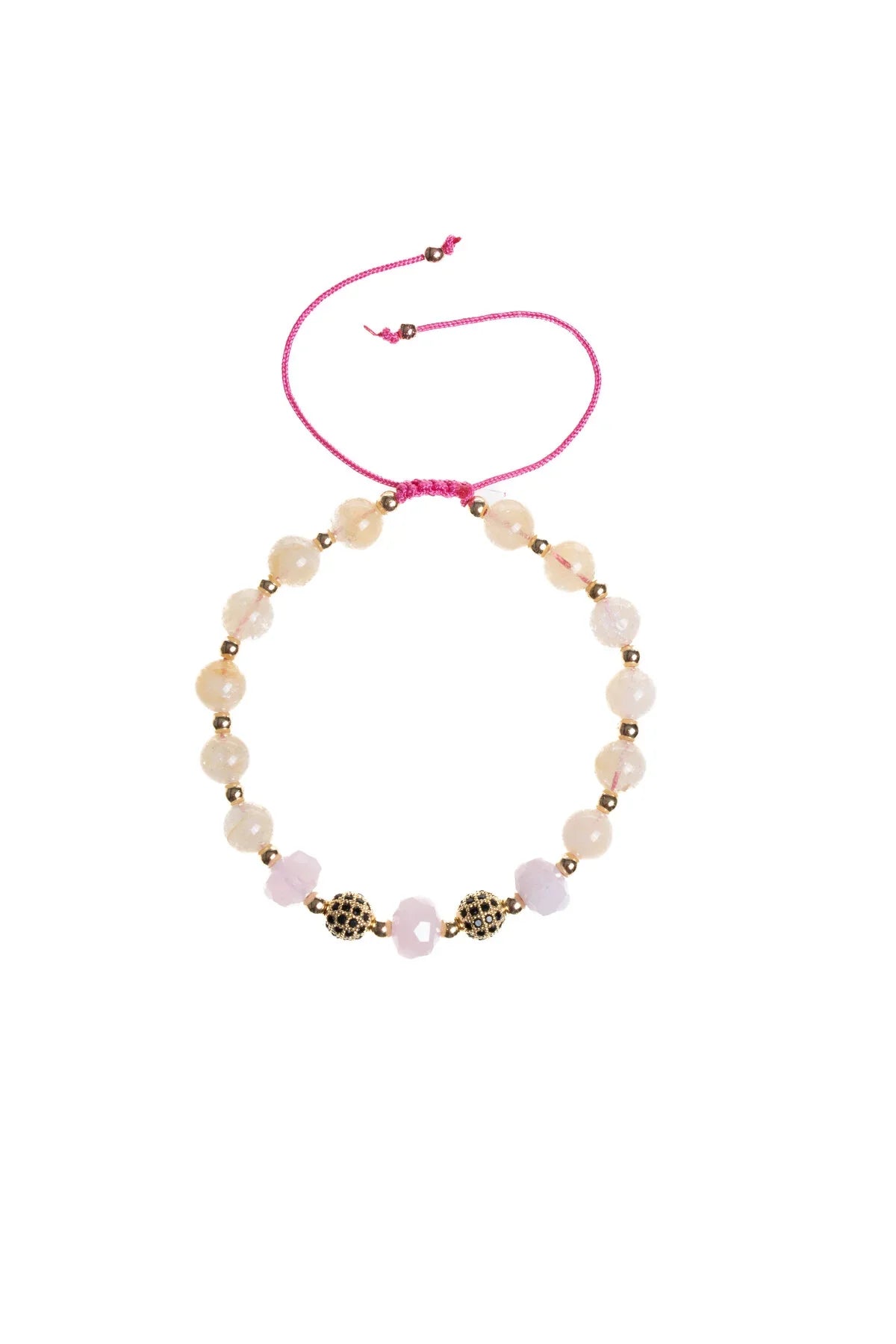 Laboratory Certified Citrine & Rose Quartz Natural Stone Bracelet with Zircon Accents