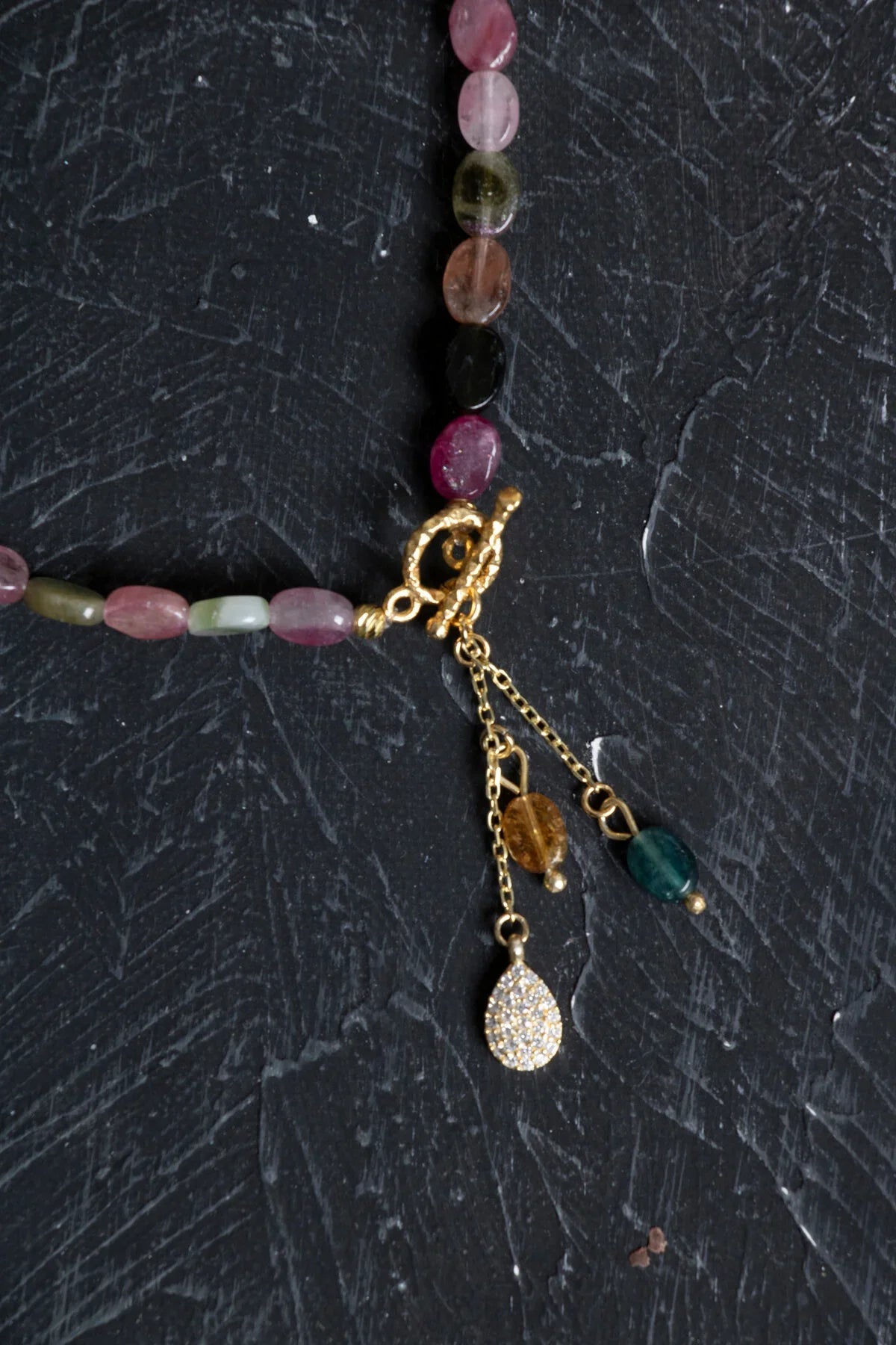 Laboratory Certified Special Cut Tourmaline Natural Stone Necklace with Gold-Plated Sterling Silver Accents