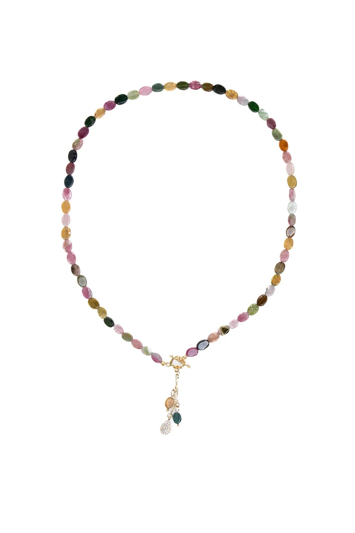 Laboratory Certified Special Cut Tourmaline Natural Stone Necklace with Gold-Plated Sterling Silver Accents