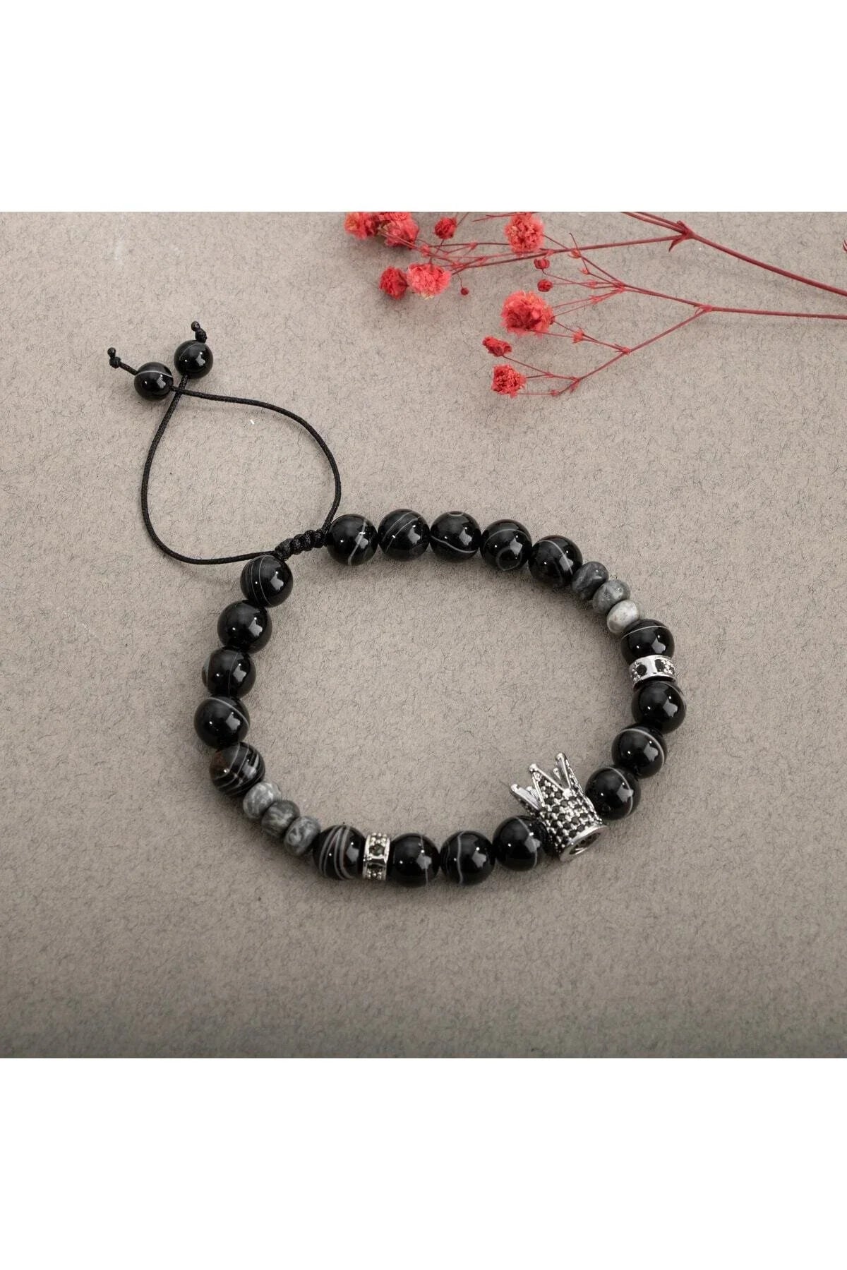 Laboratory Certified Black Eye Agate & Rose Quartz Natural Stone Double Bracelet Set