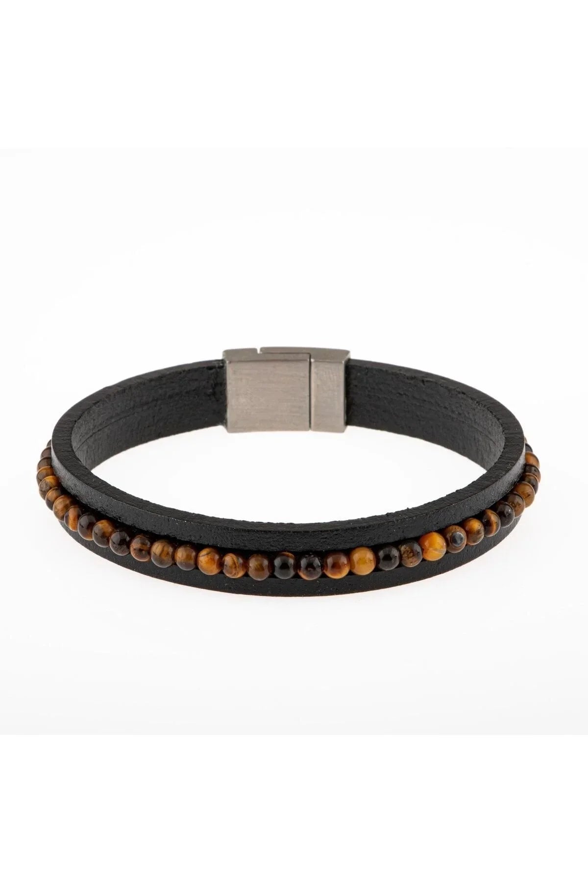 Laboratory Certified Tiger’s Eye Natural Stone Leather Men’s Design Bracelet