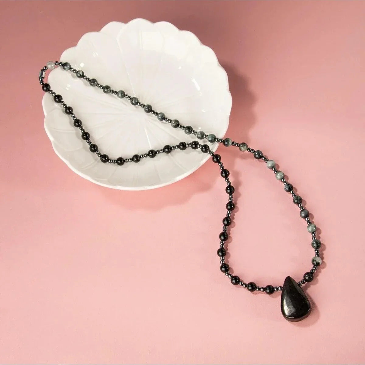 Laboratory Certified Shungite, Cat’s Eye & Hematite Natural Stone Necklace