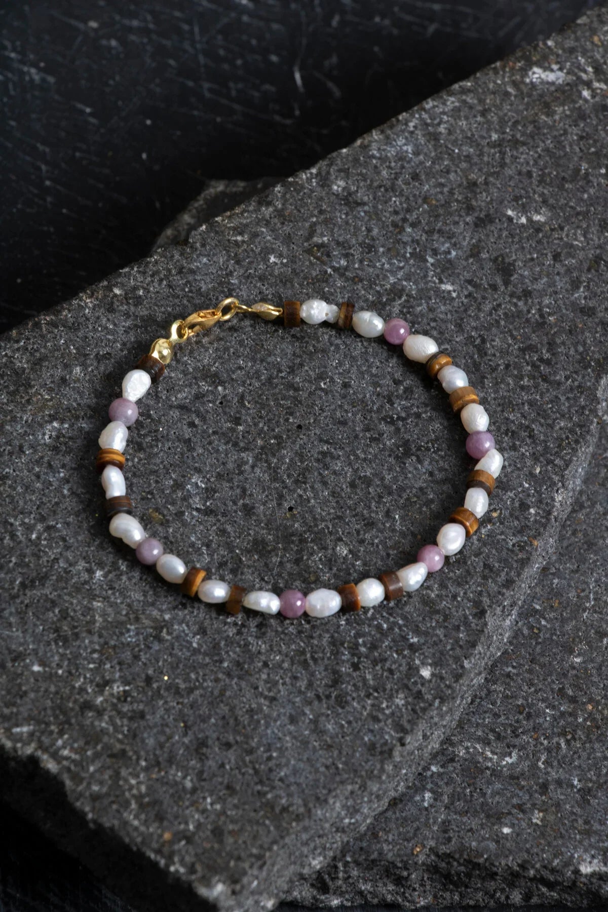 Laboratory Certified Ruby, Pearl & Tiger’s Eye Natural Stone Bracelet with Silver Clasp