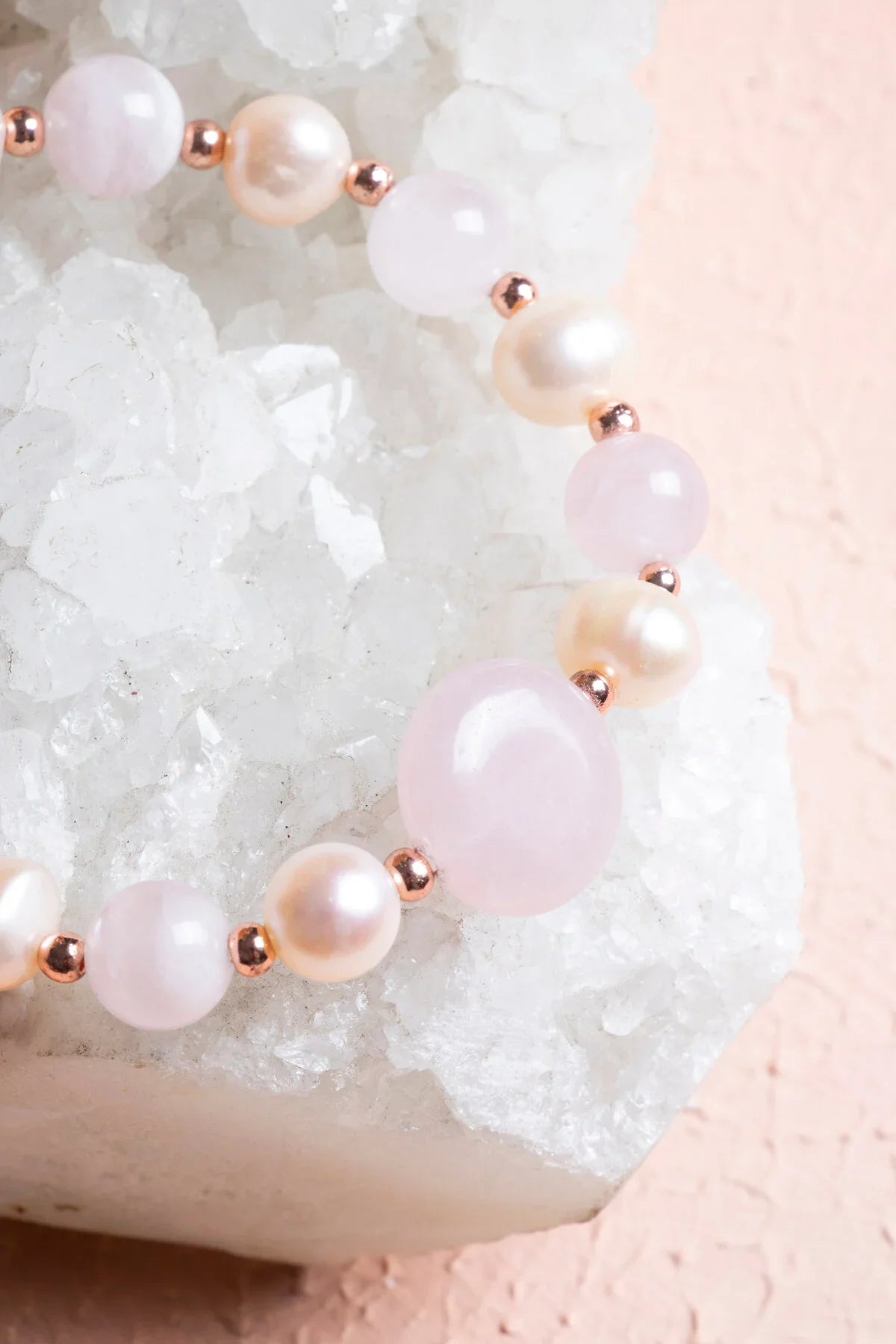 Laboratory Certified Rose Quartz, Pearl & Hematite Natural Stone Bracelet