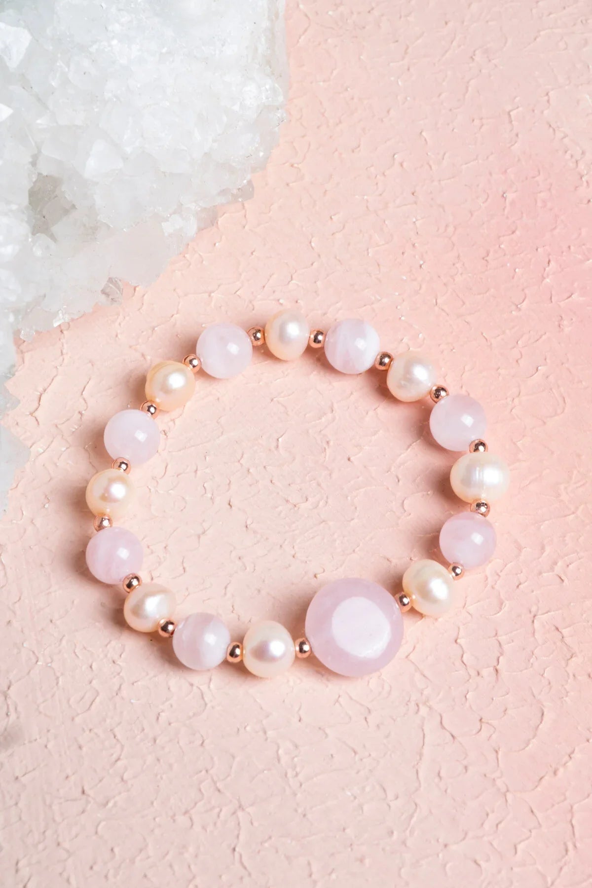 Laboratory Certified Rose Quartz, Pearl & Hematite Natural Stone Bracelet