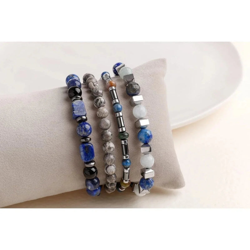 Laboratory Certified Hematite, Lapis Lazuli & Jasper Men’s Natural Stone Bracelet Set