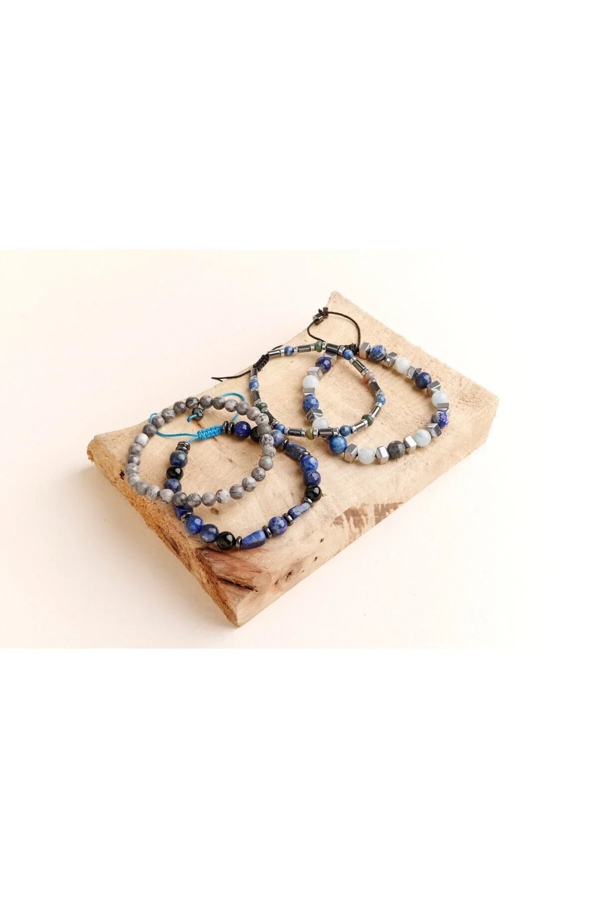 Laboratory Certified Hematite, Lapis Lazuli & Jasper Men’s Natural Stone Bracelet Set