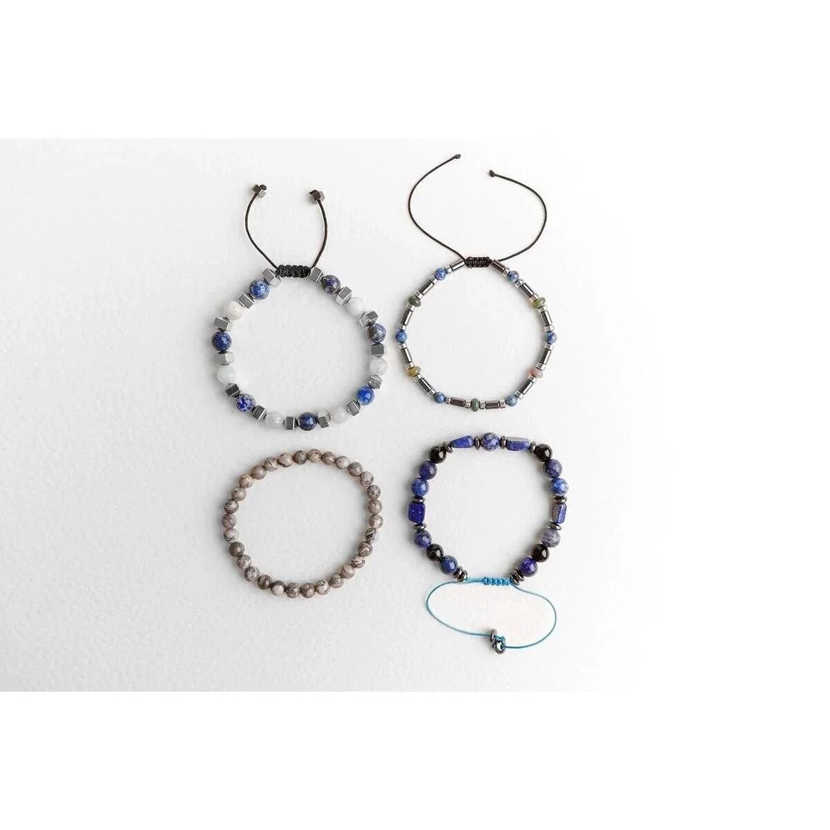 Laboratory Certified Hematite, Lapis Lazuli & Jasper Men’s Natural Stone Bracelet Set