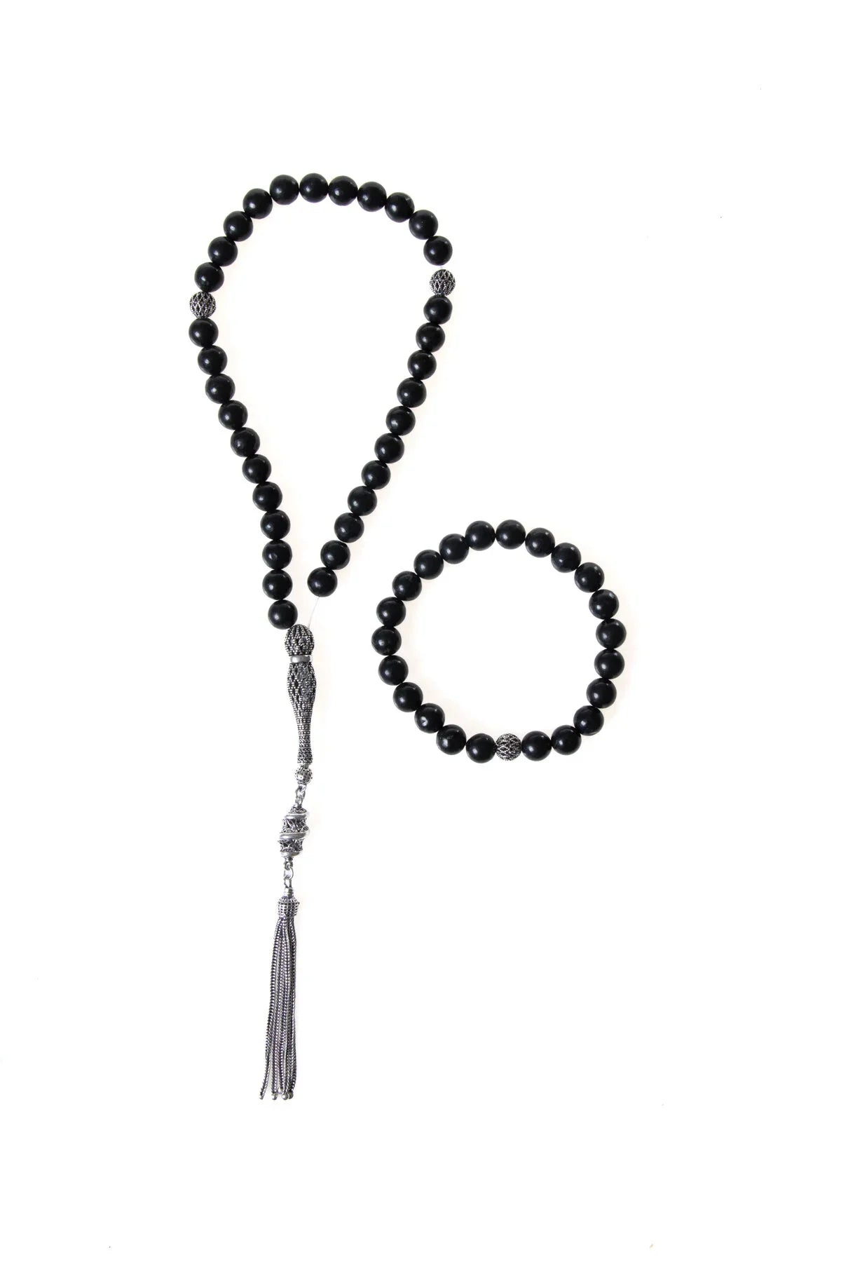 Laboratory Certified Shungite Natural Stone 925 Sterling Silver Imam Bead Prayer Beads & Bracelet Set – 8 mm