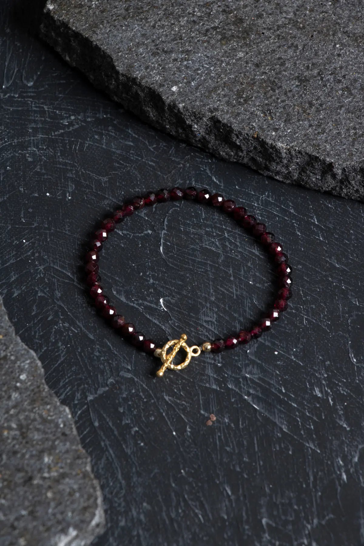 Laboratory Certified Garnet (Lal) Gold-Plated Faceted Natural Stone Bracelet