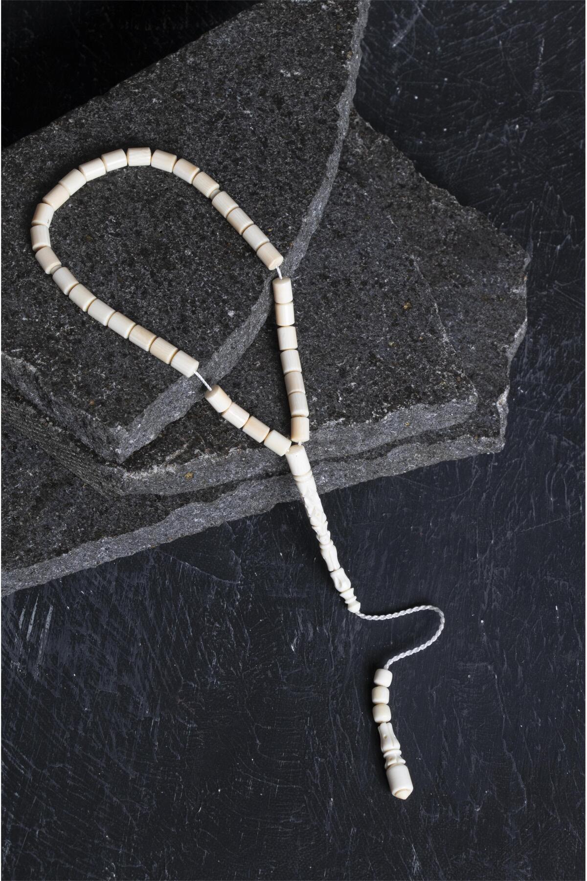 Laboratory Certified Ivory Tone Tube Cut Natural Stone Prayer Beads – 33 Beads