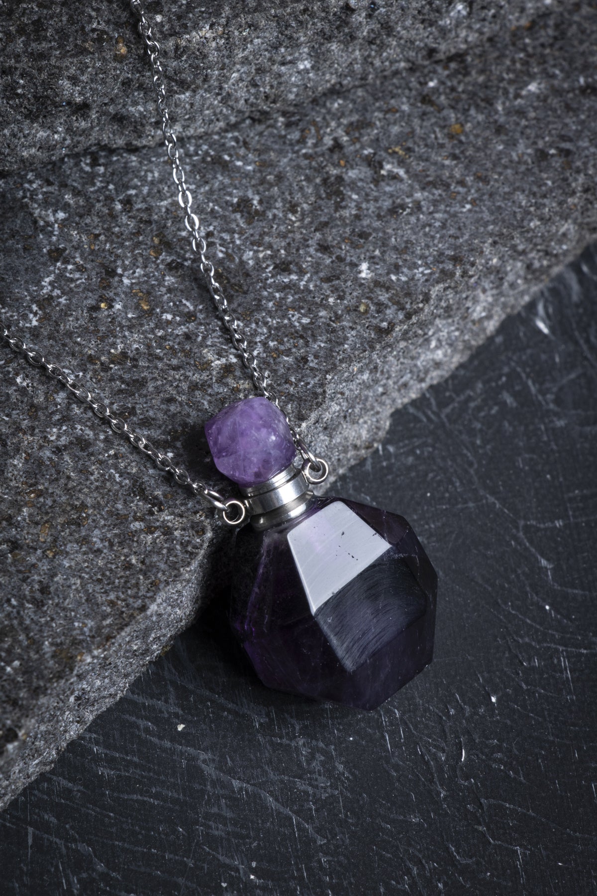 Laboratory Certified Fluorite Natural Stone Perfume Bottle Necklace