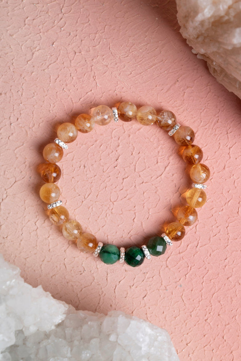Laboratory Certified Citrine & Emerald Natural Stone Bracelet with Silver Accents