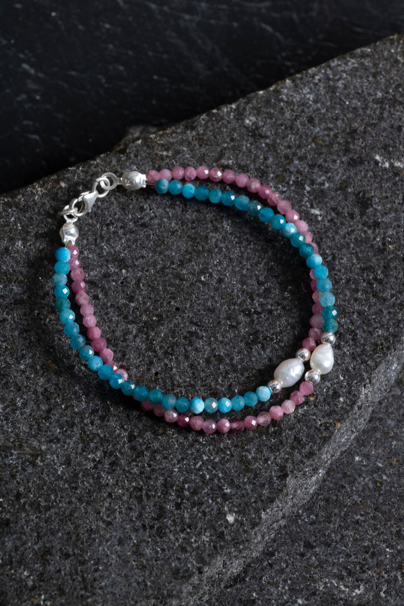 Laboratory Certified Tourmaline, Apatite & Pearl Natural Stone Bracelet