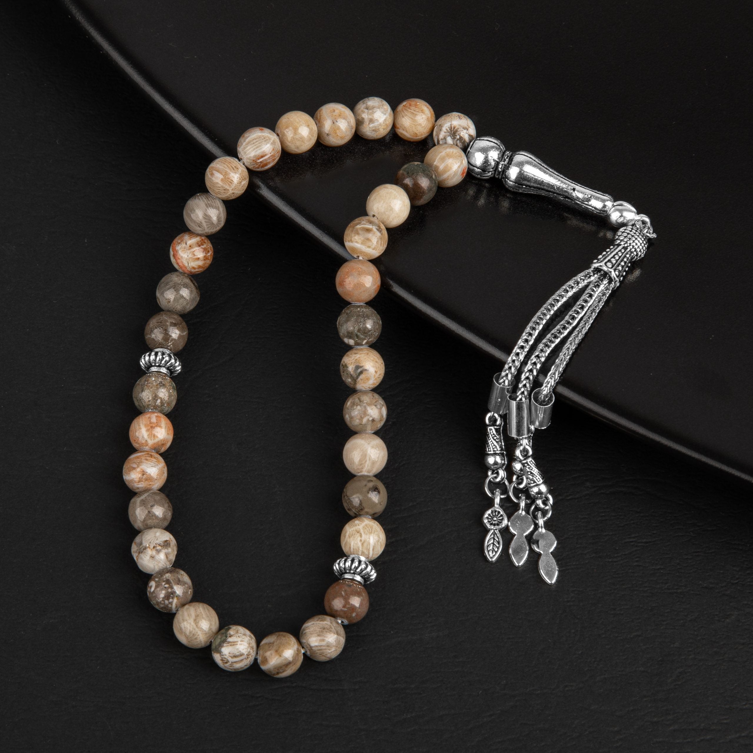 Fossil Coral Natural Gemstone Prayer Beads 33-Bead – 8mm Handcrafted