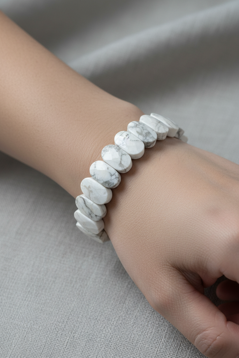 Howlite Wide Cut Natural Gemstone Bracelet