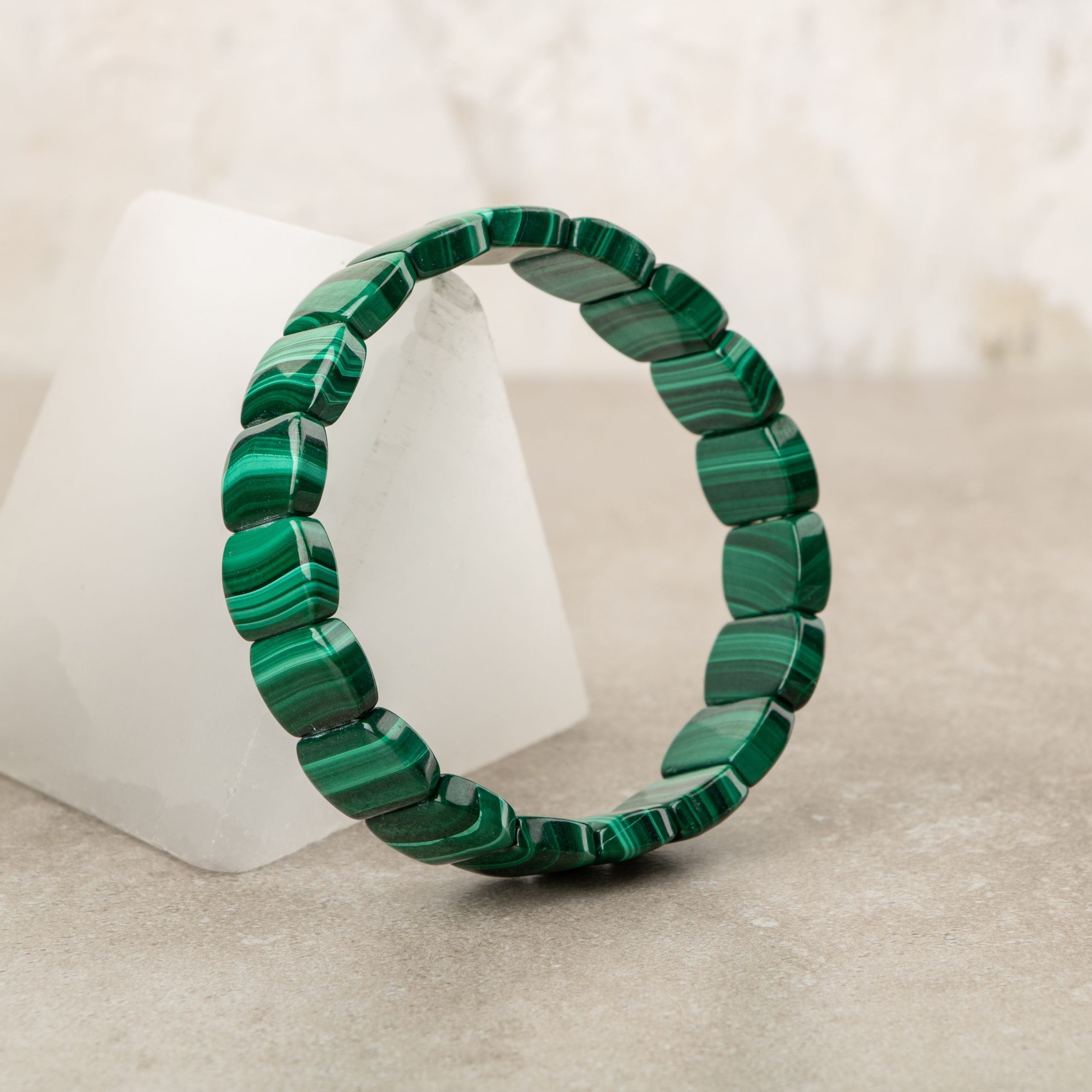 Certified Malachite Wide Cut Natural Gemstone Bracelet