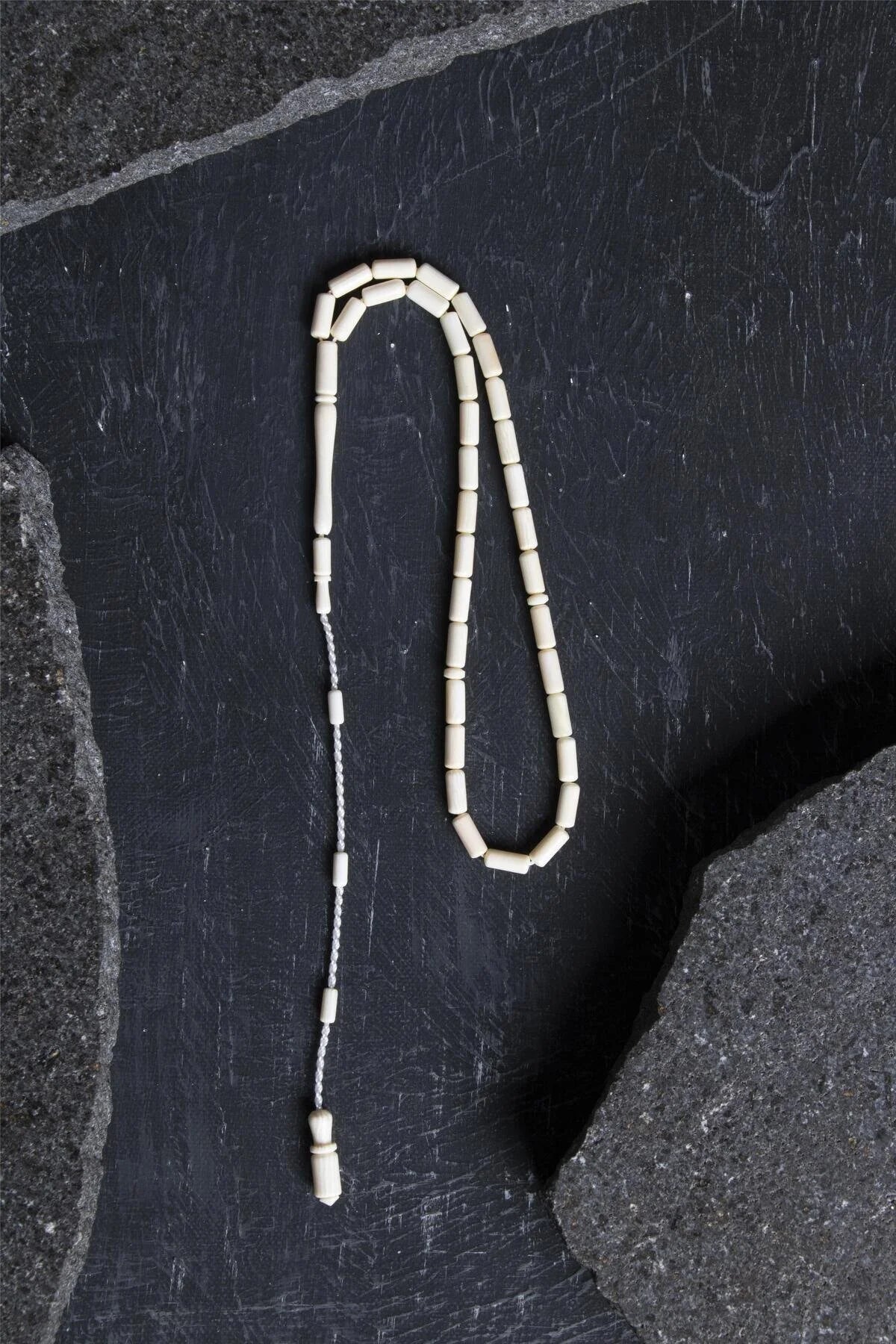 Laboratory Certified Ivory Tone Tube Cut Natural Stone Prayer Beads – 33 Beads